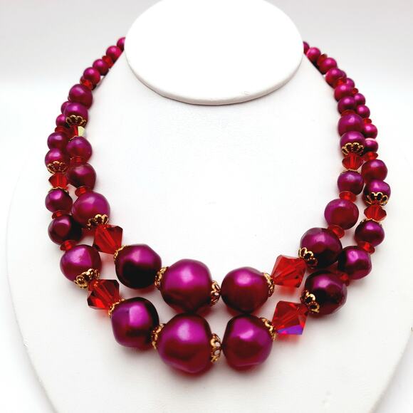Vintage Arthur Pepper (ART) Purple Beads Red Crystal Necklace - Picture 2 of 14